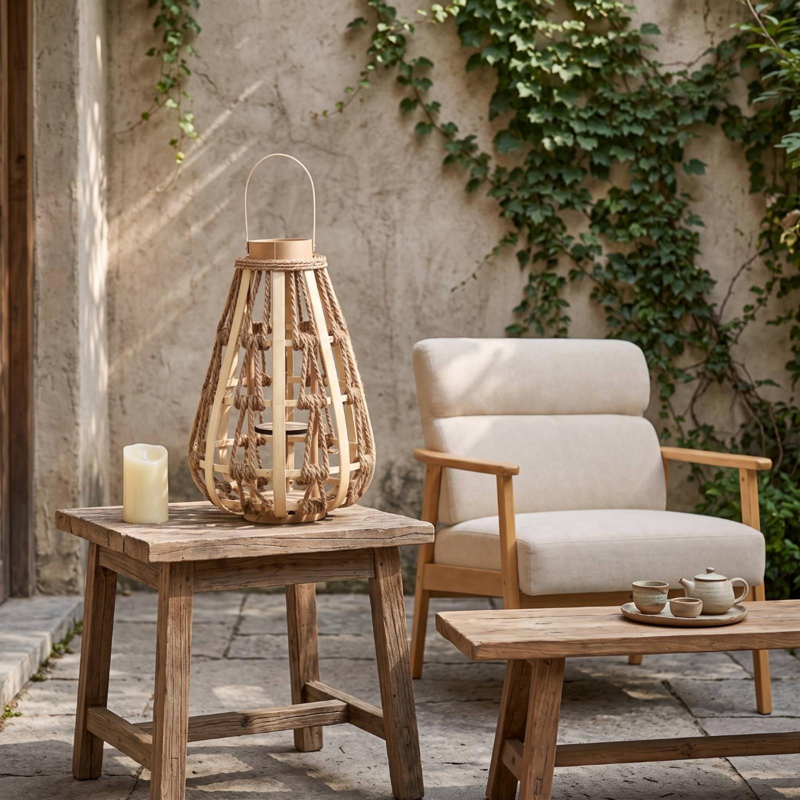 Natural Wood Rope Lantern Cand - đánh giá và giá Candle Holder Decor