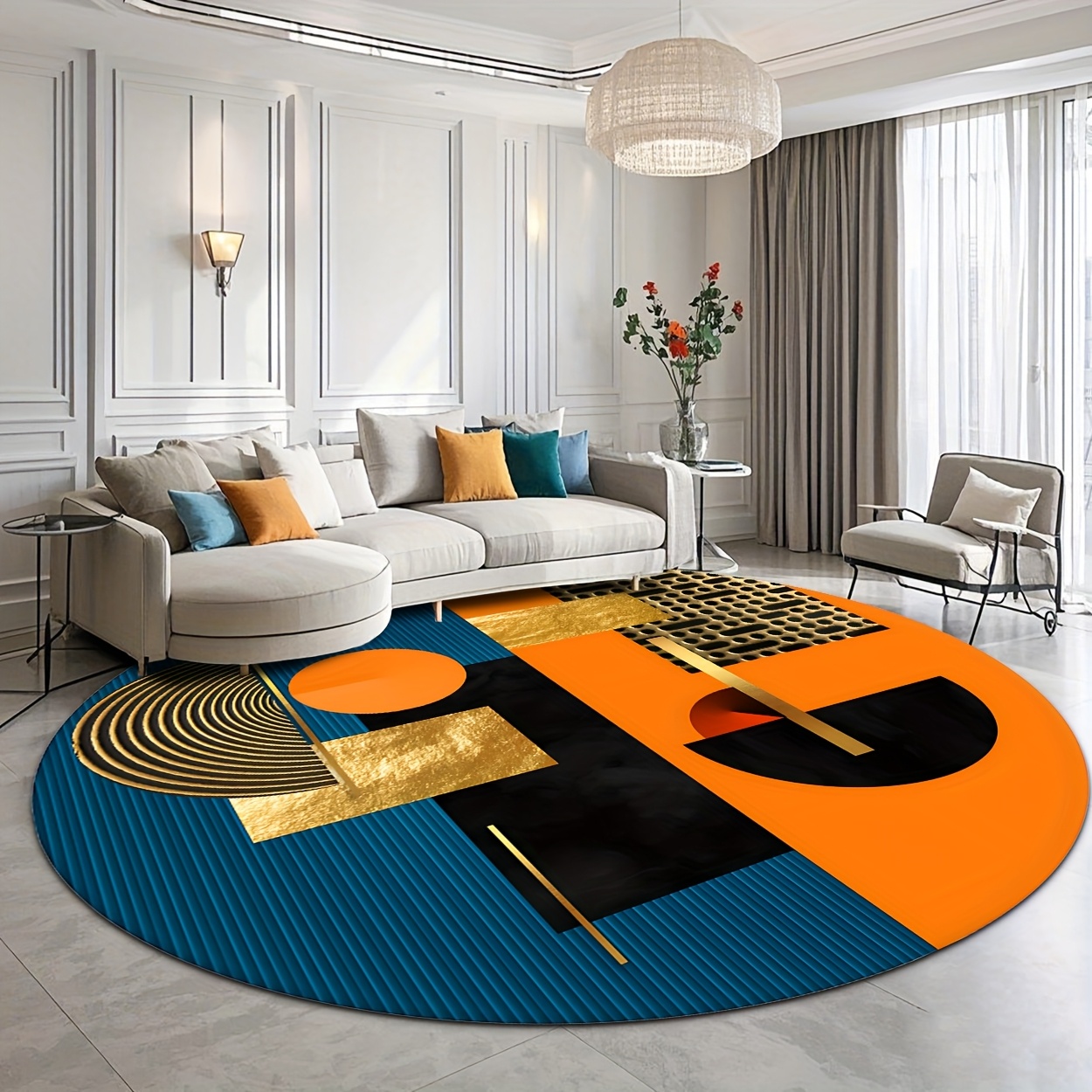 Orange Blue Gold Abstract Geom - đánh giá và giá Interior Design High End