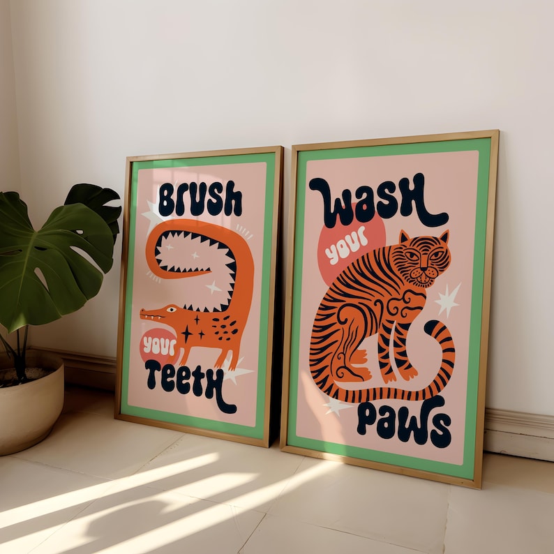 2pcs/set Tiger Wash Your Paws  - đánh giá và giá Abstract Canvas Set