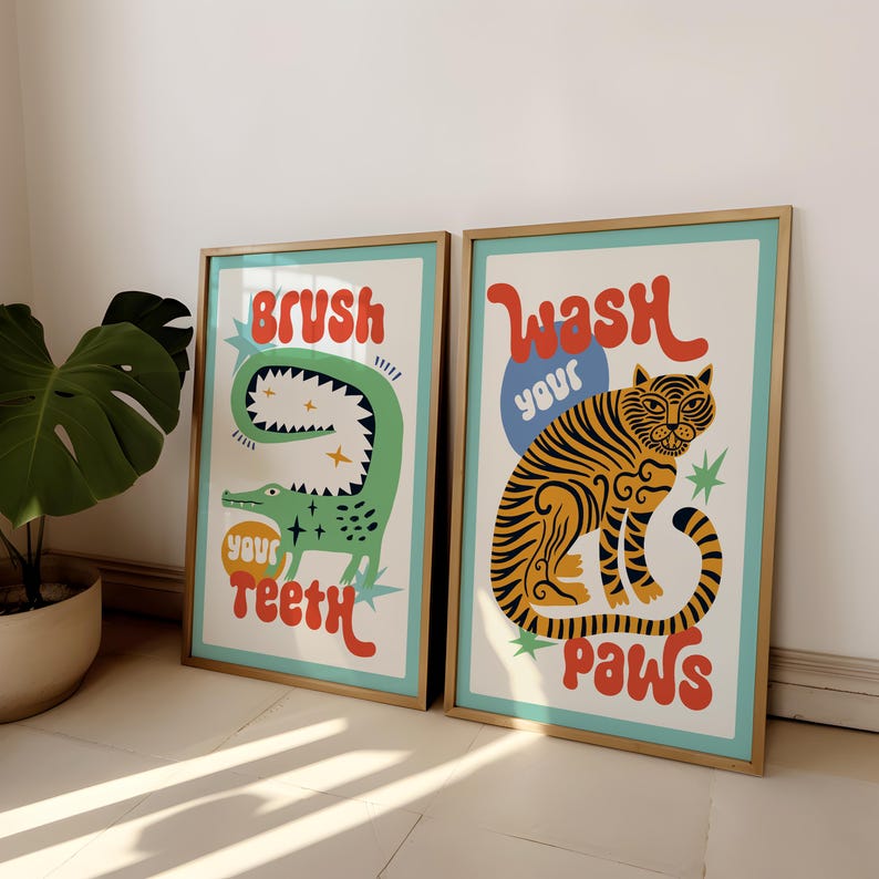 2pcs/set Tiger Wash Your Paws  - đánh giá và giá Abstract Canvas Set